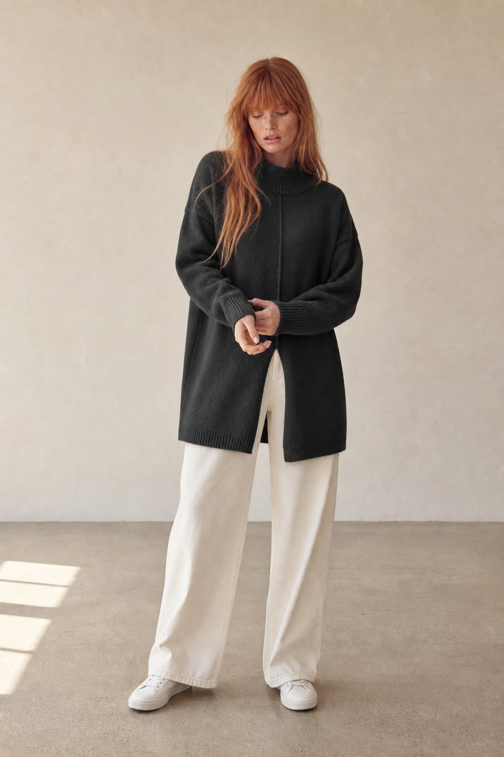 Holmstead Relaxed Turtleneck Drape Sweater — Black, banana_republic product shot