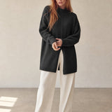 Holmstead Relaxed Turtleneck Drape Sweater — Black, banana_republic product shot