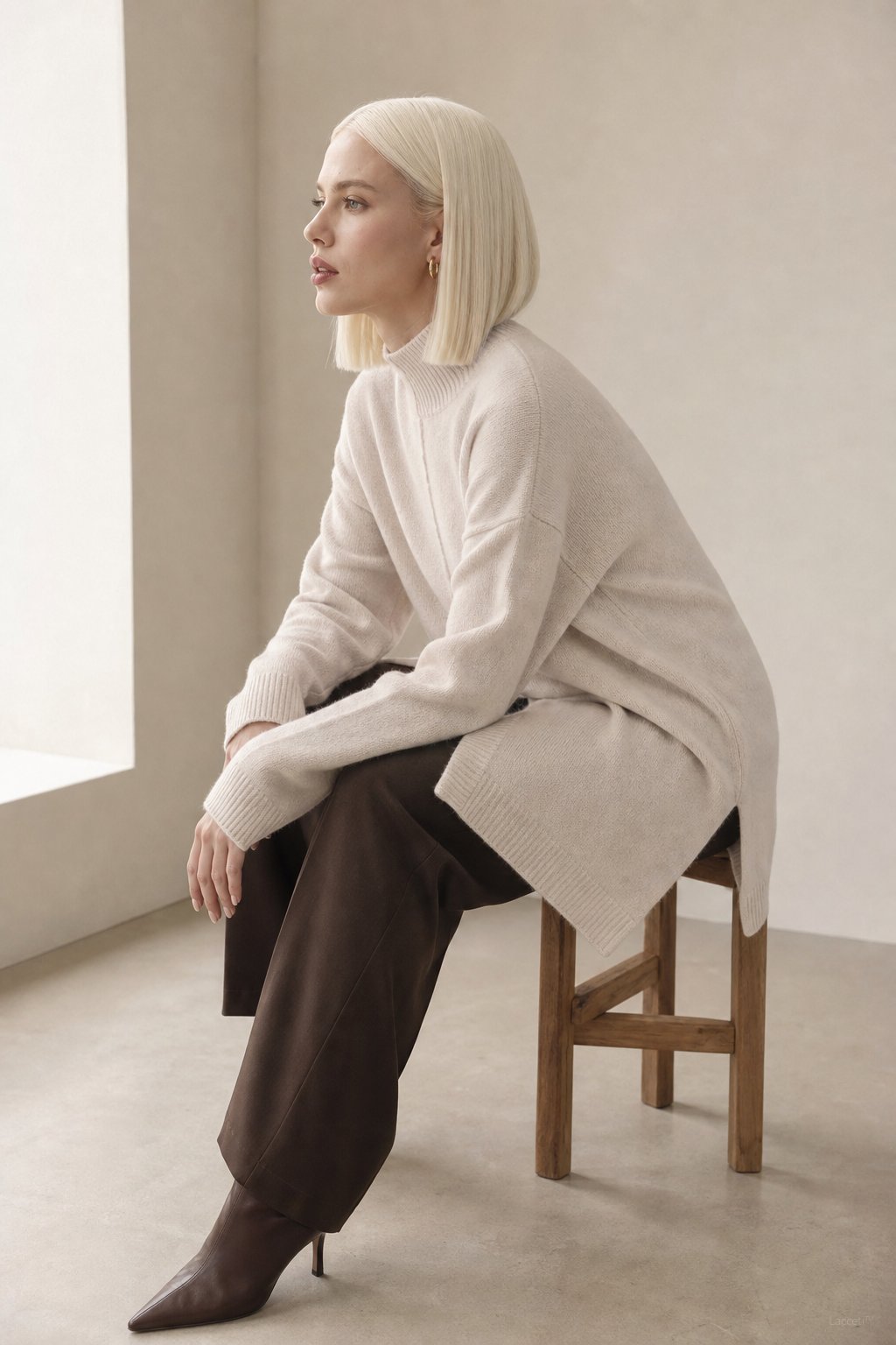 Holmstead Relaxed Turtleneck Drape Sweater — Beige, banana_republic product shot