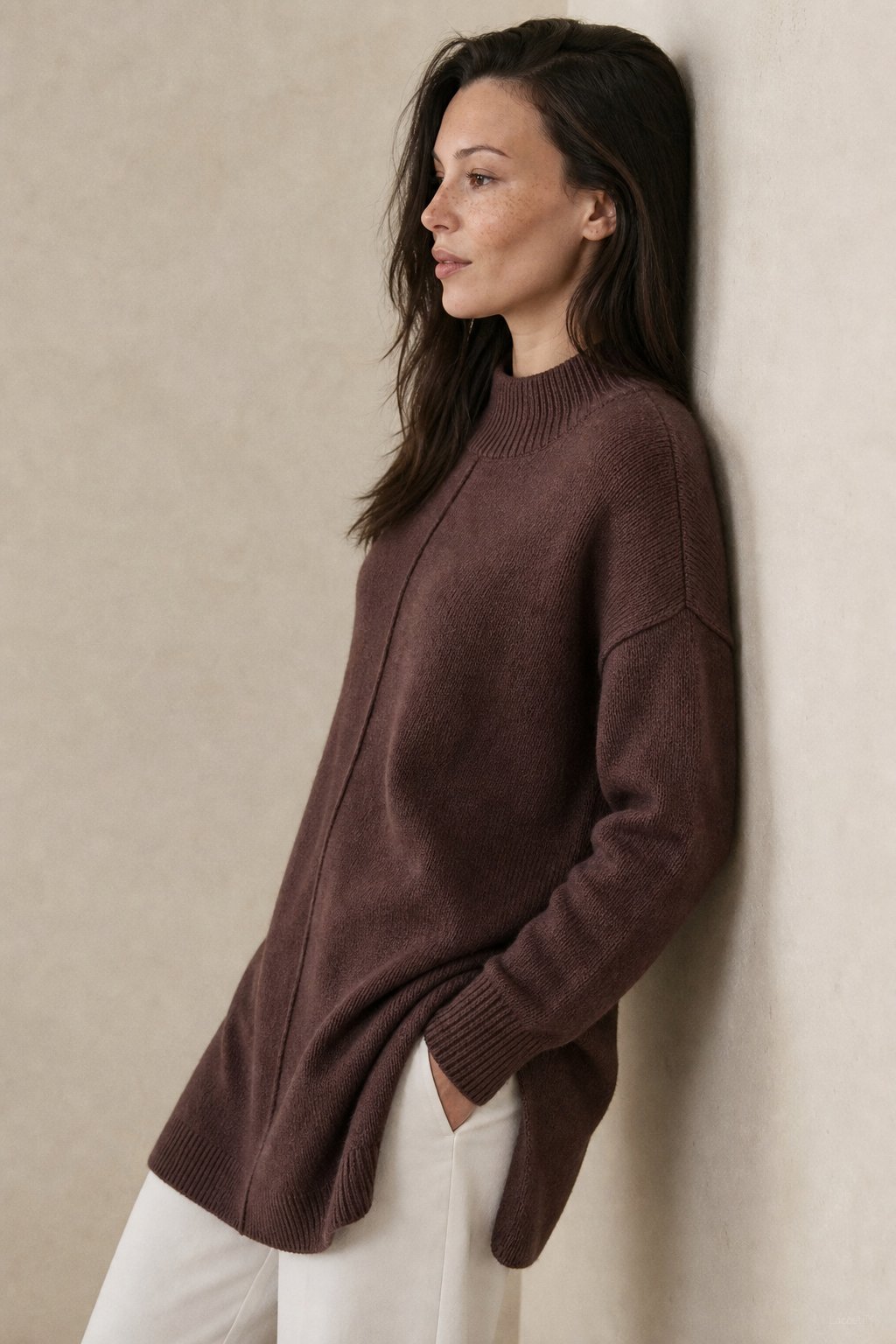 Holmstead Relaxed Turtleneck Drape Sweater — Brown, banana_republic product shot
