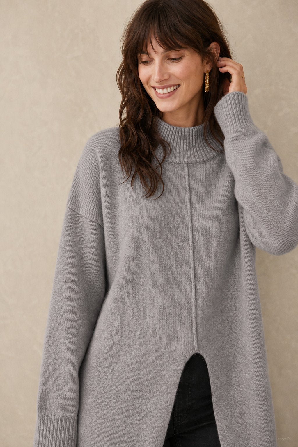 Holmstead Relaxed Turtleneck Drape Sweater — Gray, banana_republic product shot