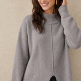 Holmstead Relaxed Turtleneck Drape Sweater — Gray, banana_republic product shot