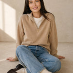 Isaure Half-Zip Top — Camel, banana_republic product shot