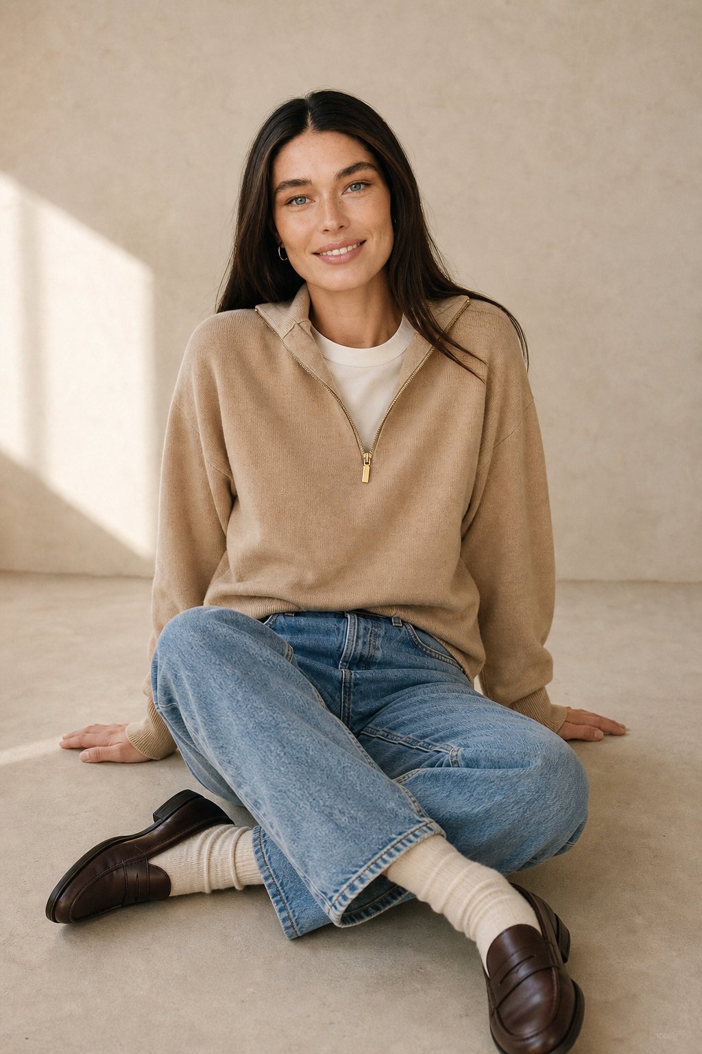Isaure Half-Zip Top — Camel, banana_republic product shot