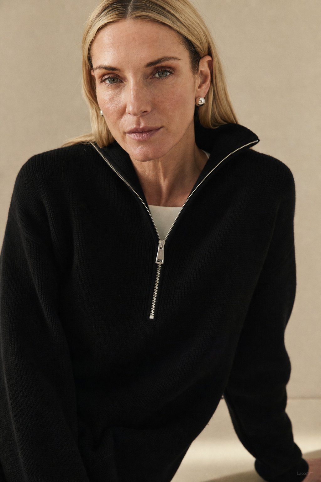 Isaure Half-Zip Top — Black, banana_republic product shot