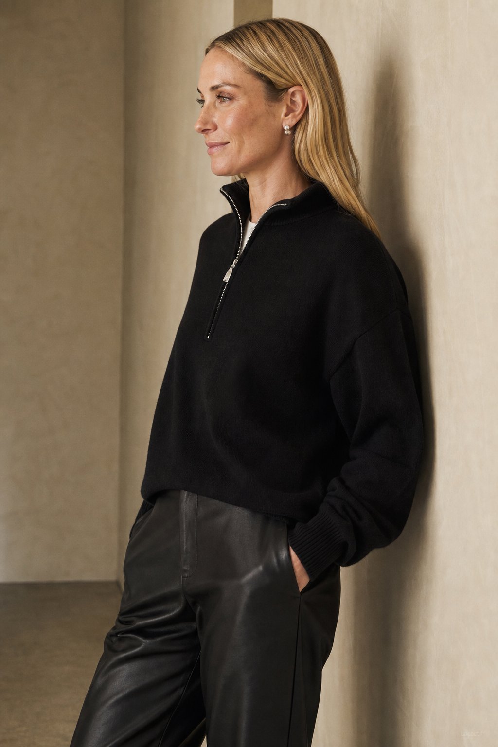 Isaure Half-Zip Top — Black, banana_republic product shot