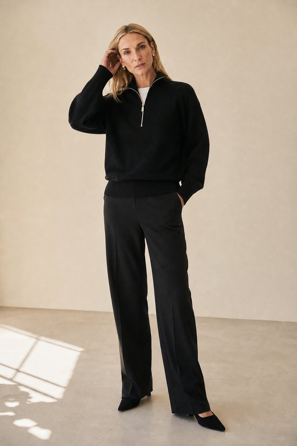 Isaure Half-Zip Top — Black, banana_republic product shot