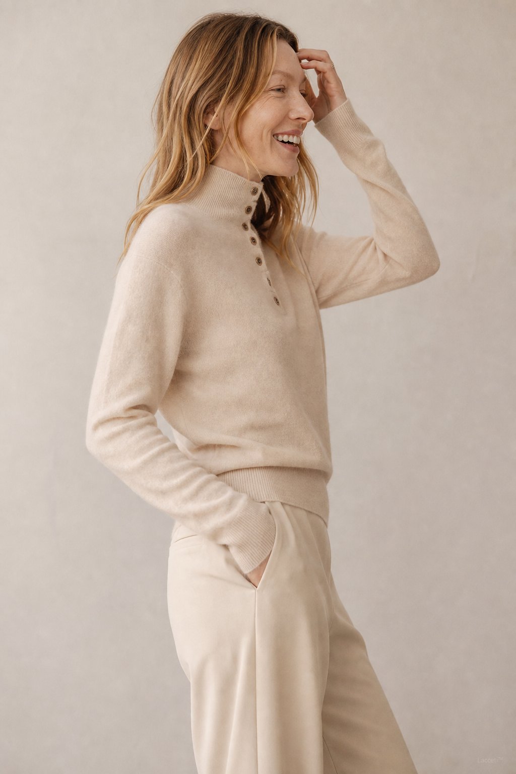 Louison Half-Button Pullover Sweater — Cream, banana_republic product shot