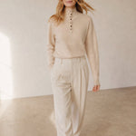 Louison Half-Button Pullover Sweater — Cream, banana_republic product shot