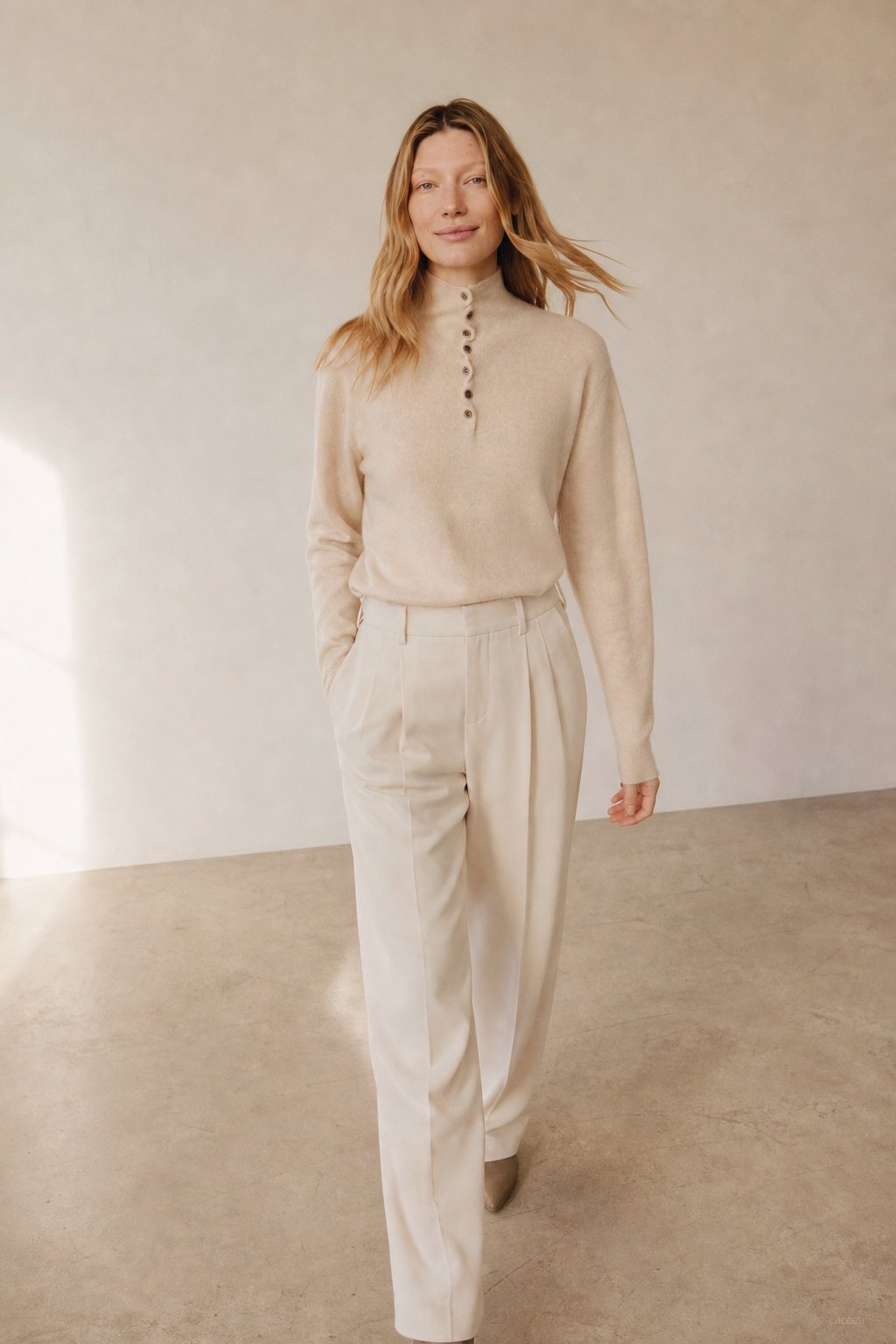Louison Half-Button Pullover Sweater — Cream, banana_republic product shot