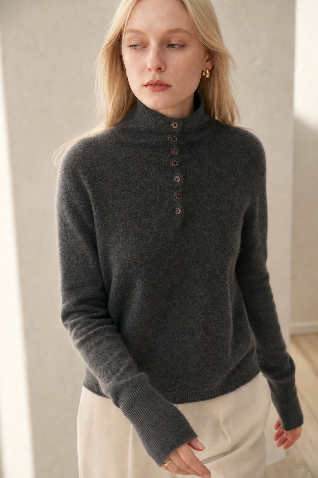 Louison Half-Button Pullover Sweater — Gray, banana_republic product shot