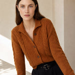 Madeline Cable-Knit Cashmere Cardigan — Fire Orange, studio product shot