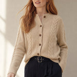 Madeline Cable-Knit Cashmere Cardigan — Beige, studio product shot