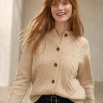 Madeline Cable-Knit Cashmere Cardigan — Beige, studio product shot
