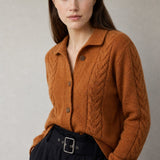 Madeline Cable-Knit Cashmere Cardigan — Fire Orange, studio product shot