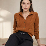 Madeline Cable-Knit Cashmere Cardigan — Fire Orange, studio product shot