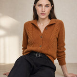 Madeline Cable-Knit Cashmere Cardigan — Fire Orange, studio product shot