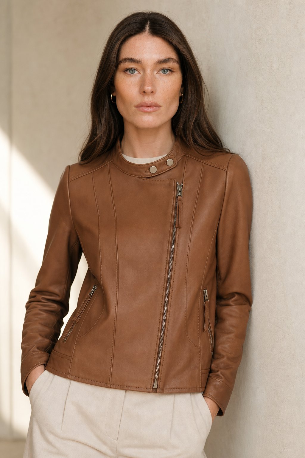 Margaux Italian Leather Jacket — Brown, banana_republic product shot