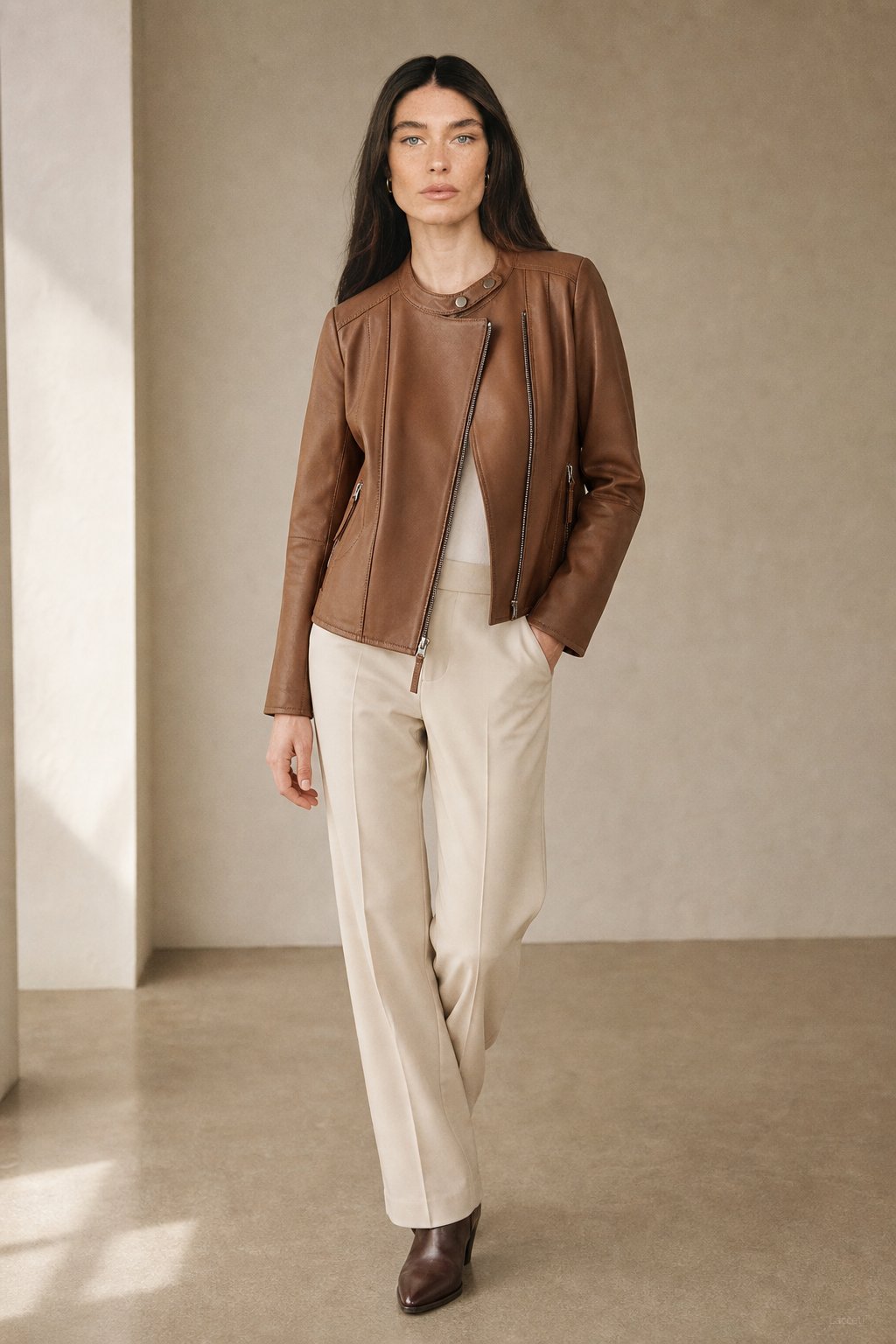 Margaux Italian Leather Jacket — Brown, banana_republic product shot