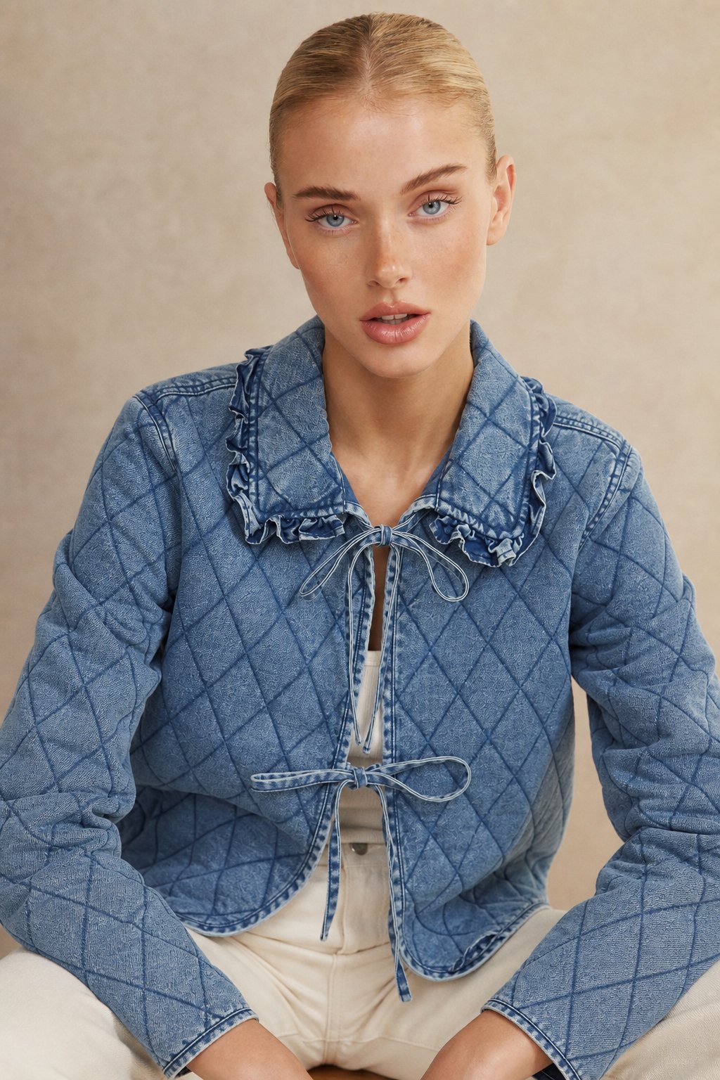 Maud Quilted Denim Jacket — Blue, banana_republic product shot
