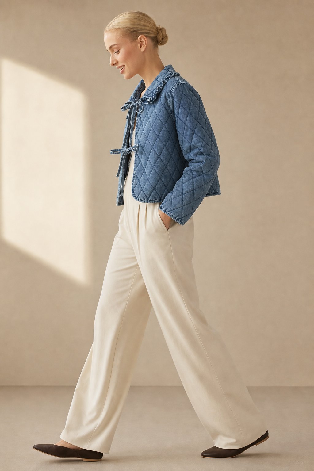 Maud Quilted Denim Jacket — Blue, banana_republic product shot