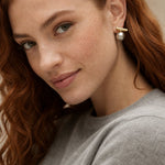 Moonlit Drops Pearl Earrings — Gray pearl, studio product shot