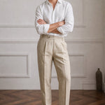 Napoli Linen Trousers — Khaki, studio product shot
