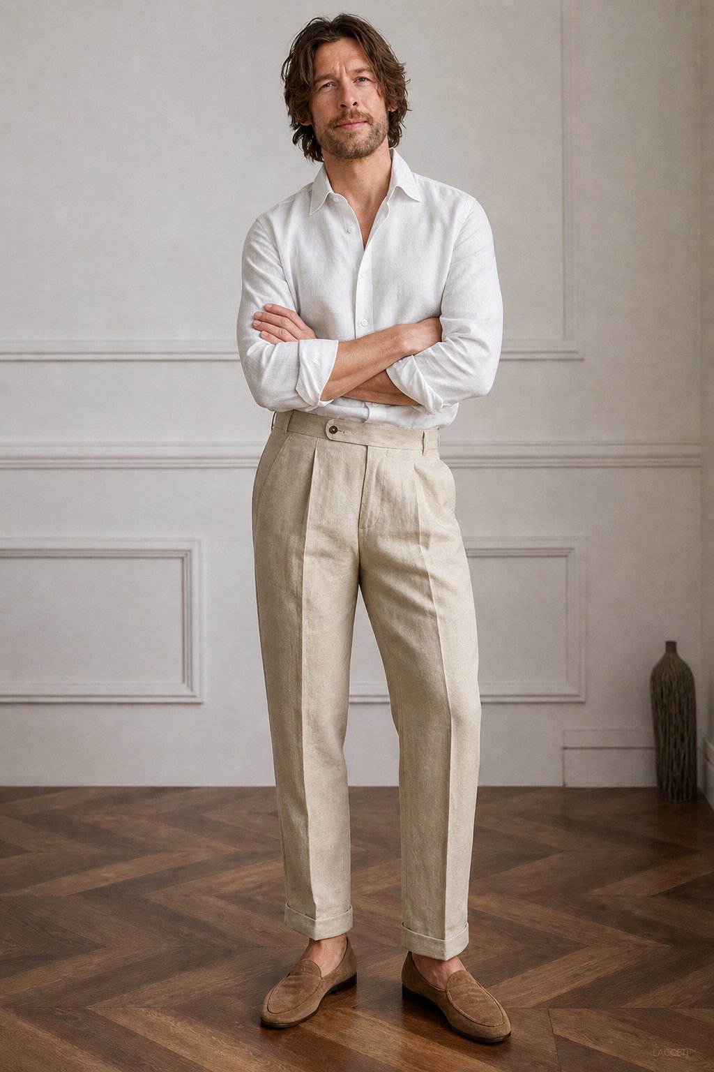 Napoli Linen Trousers — Khaki, studio product shot