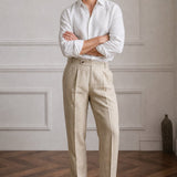Napoli Linen Trousers — Khaki, studio product shot