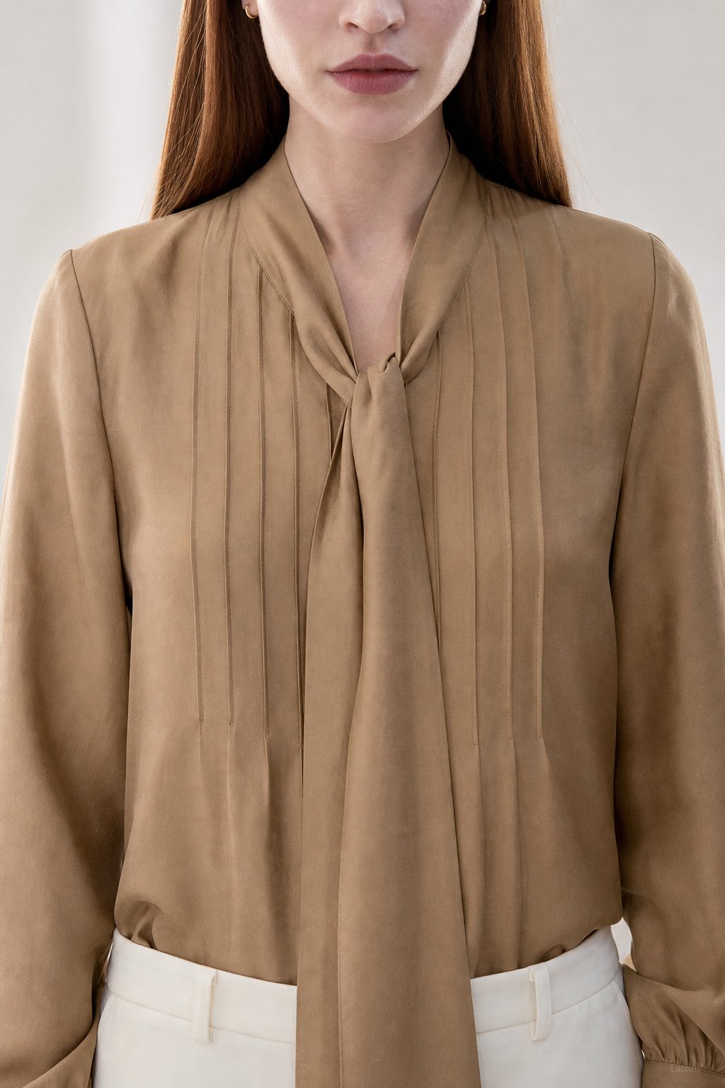 Noémie Tie Neck Blouse — Brown, banana_republic product shot