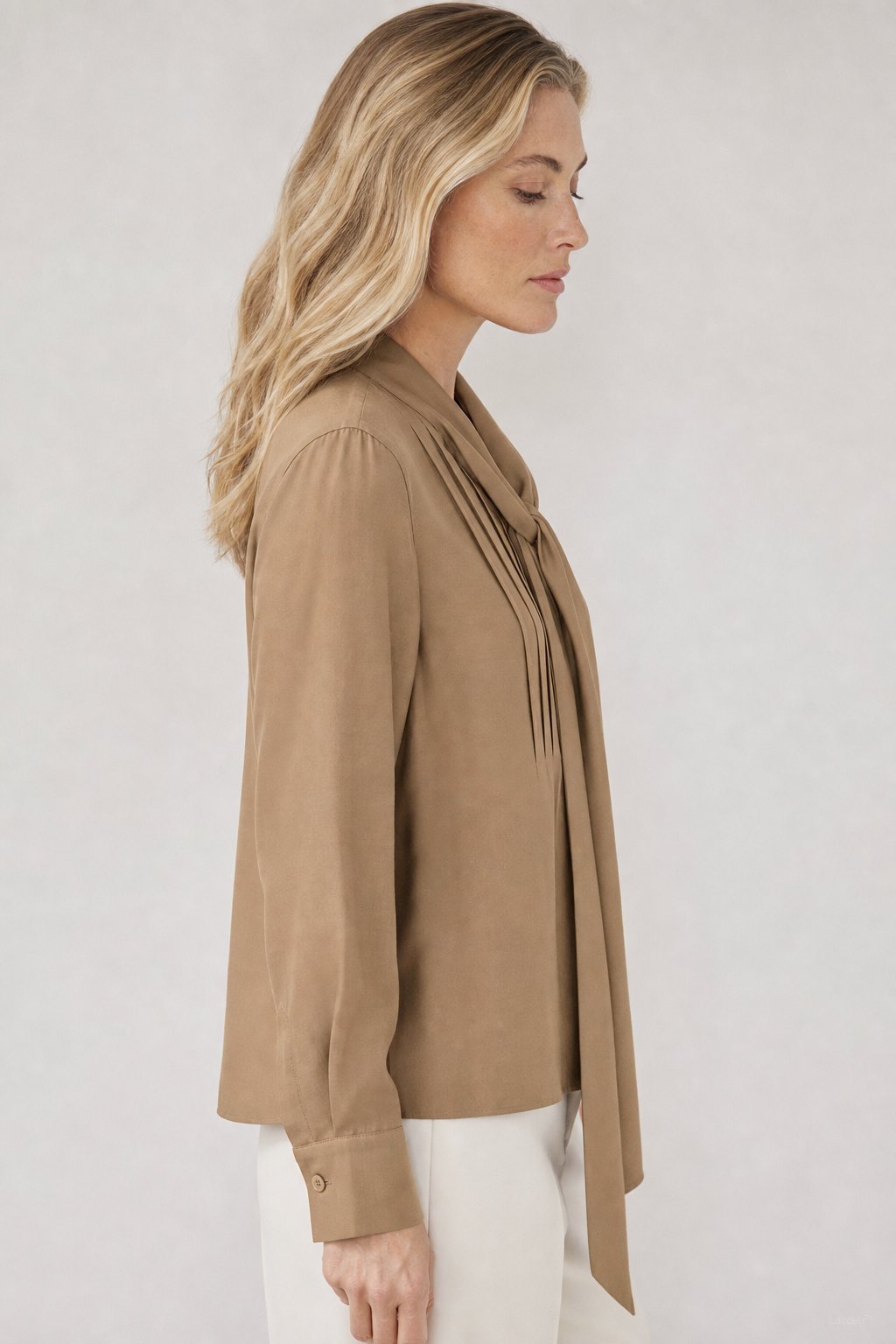Noémie Tie Neck Blouse — Brown, banana_republic product shot