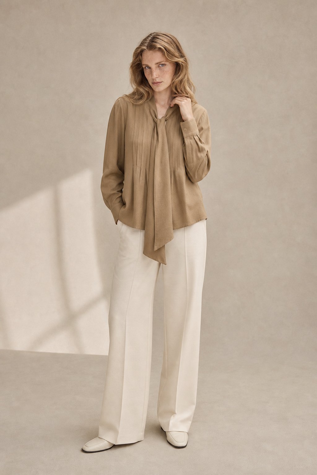 Noémie Tie Neck Blouse — Brown, banana_republic product shot