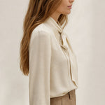 Noémie Tie Neck Blouse — Beige, banana_republic product shot