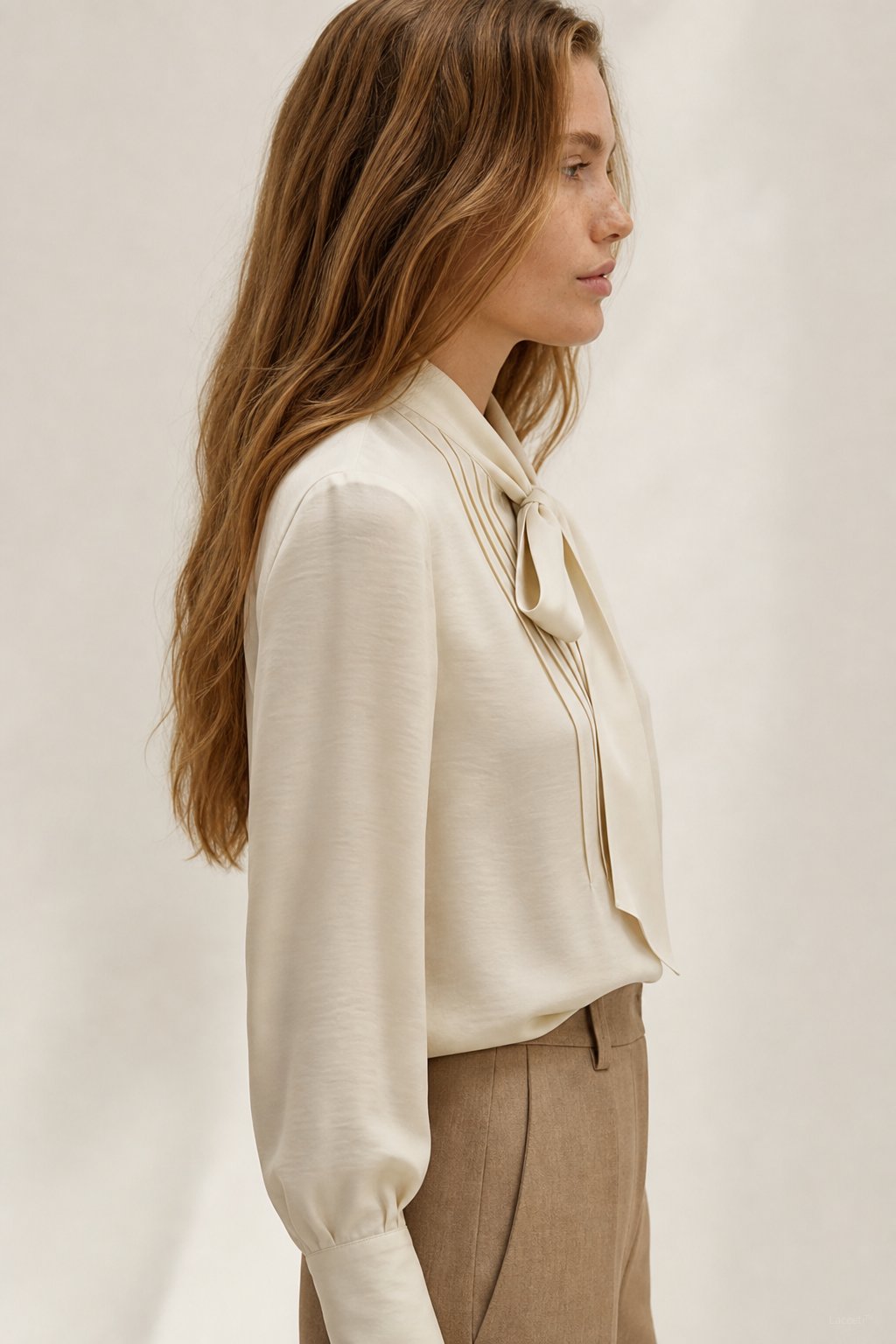 Noémie Tie Neck Blouse — Beige, banana_republic product shot