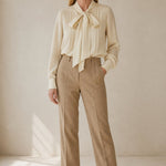 Noémie Tie Neck Blouse — Beige, banana_republic product shot