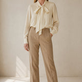 Noémie Tie Neck Blouse — Beige, banana_republic product shot