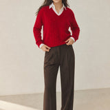 Ondine V-Neck Cashmere Pullover — Red, banana_republic product shot