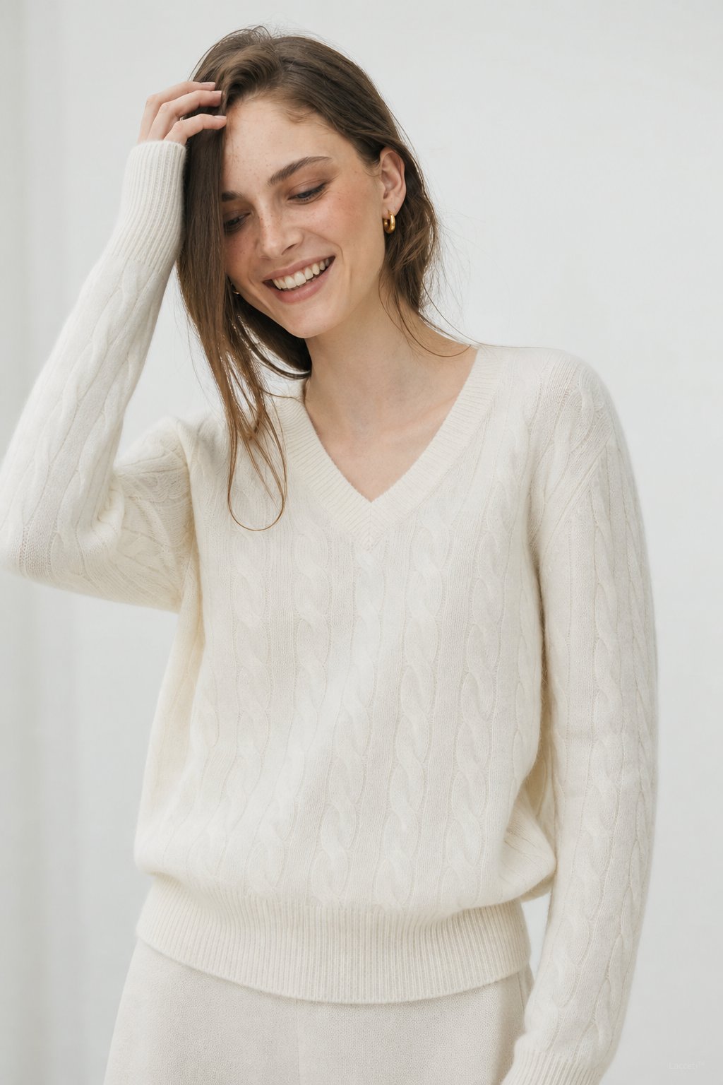 Ondine V-Neck Cashmere Pullover — Cream, banana_republic product shot