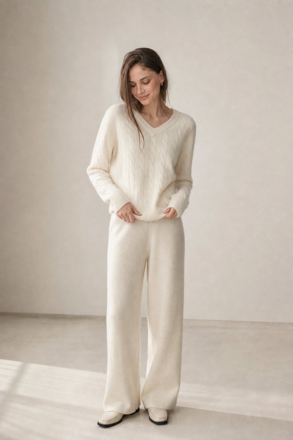 Ondine V-Neck Cashmere Pullover — Cream, banana_republic product shot