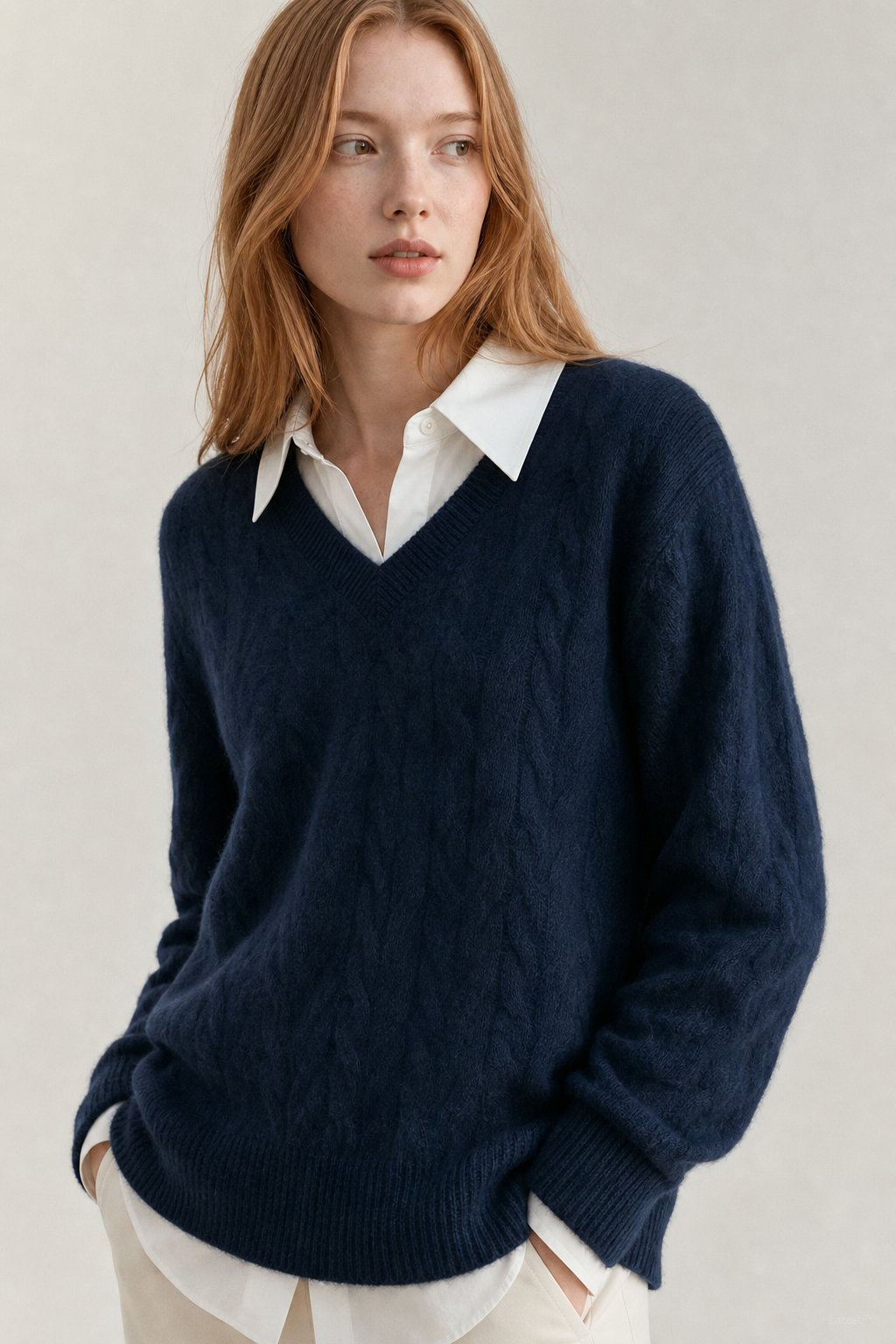 Ondine V-Neck Cashmere Pullover — Navy, banana_republic product shot