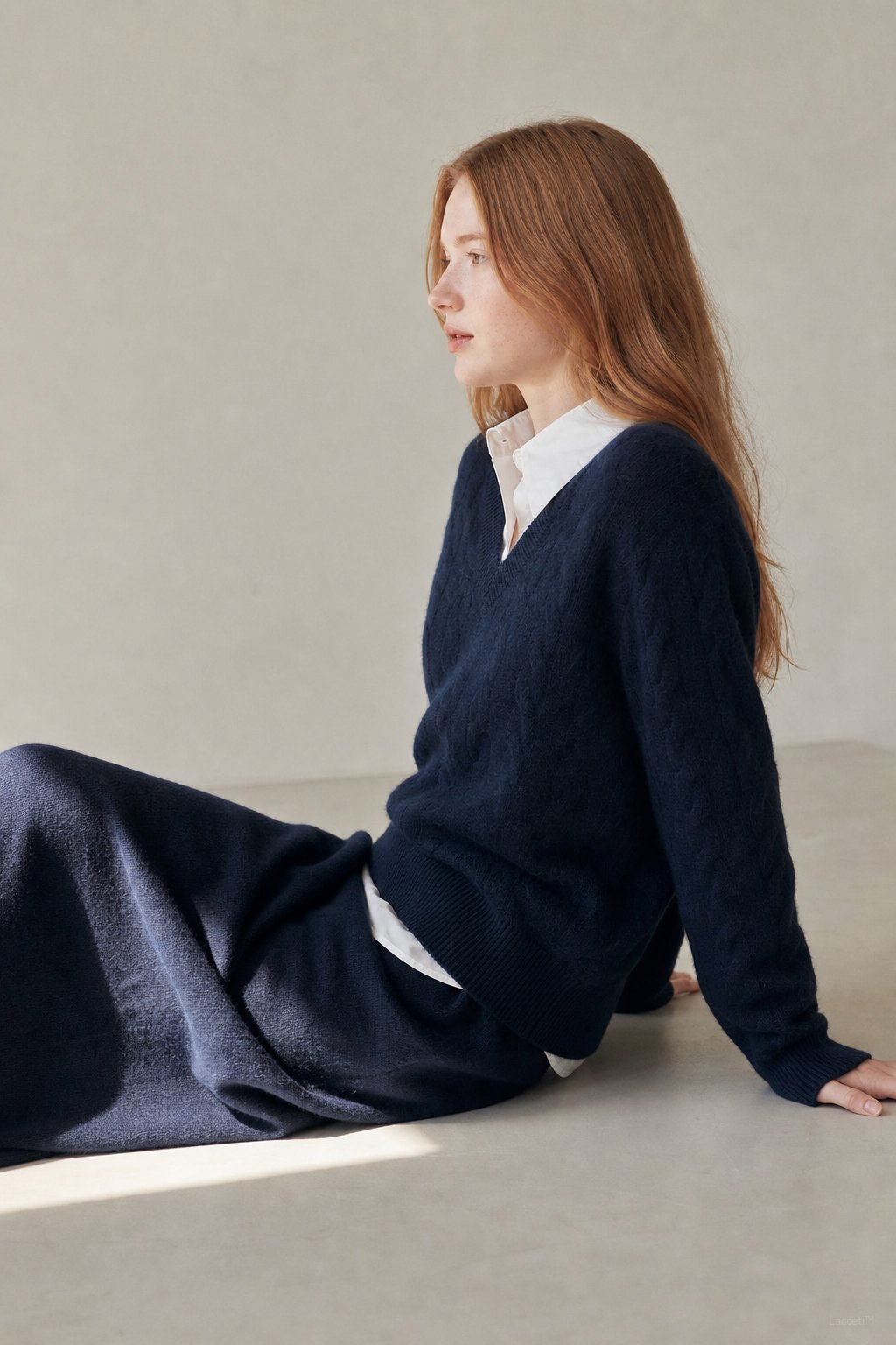 Ondine V-Neck Cashmere Pullover — Navy, banana_republic product shot