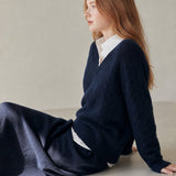 Ondine V-Neck Cashmere Pullover — Navy, banana_republic product shot