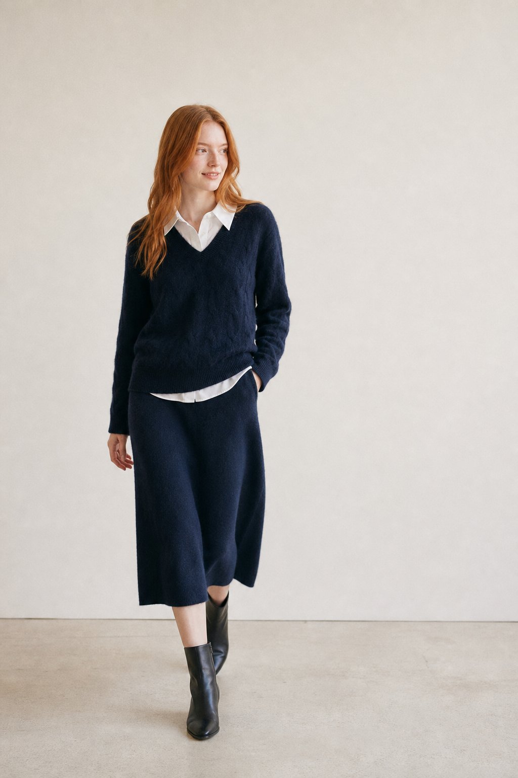 Ondine V-Neck Cashmere Pullover — Navy, banana_republic product shot