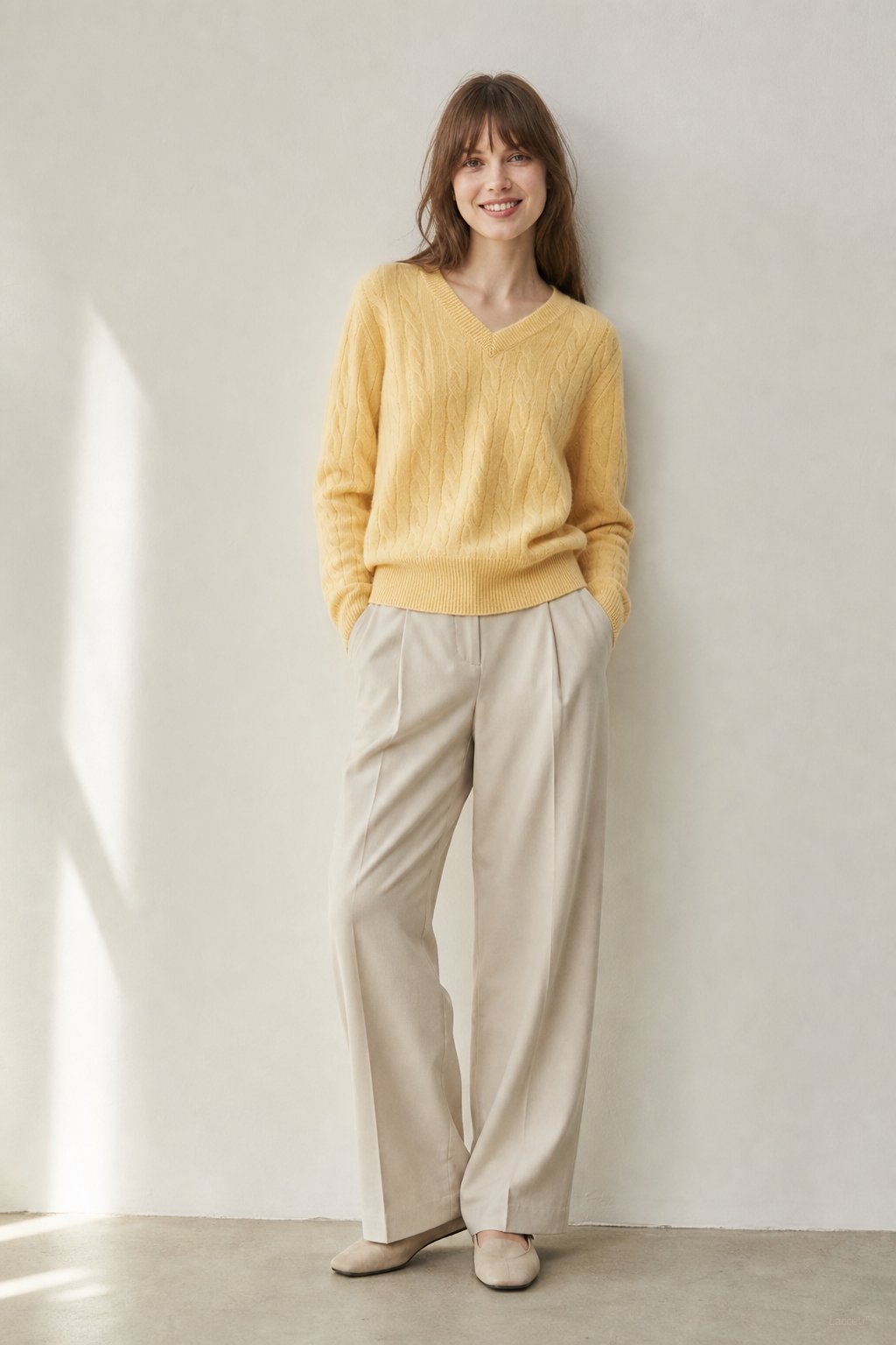 Ondine V-Neck Cashmere Pullover — Yellow, banana_republic product shot