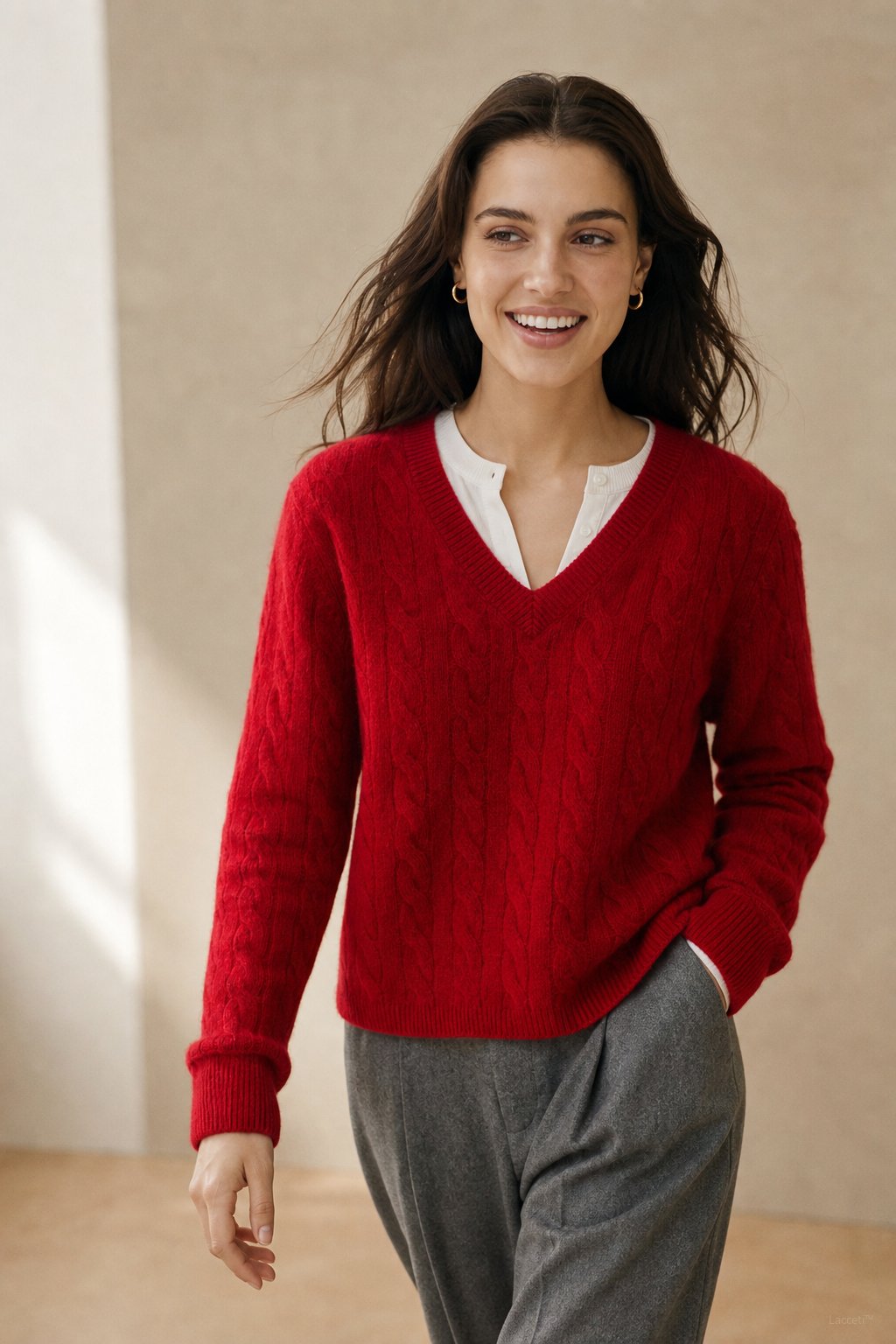 Ondine V-Neck Cashmere Pullover — Red, banana_republic product shot
