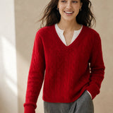Ondine V-Neck Cashmere Pullover — Red, banana_republic product shot