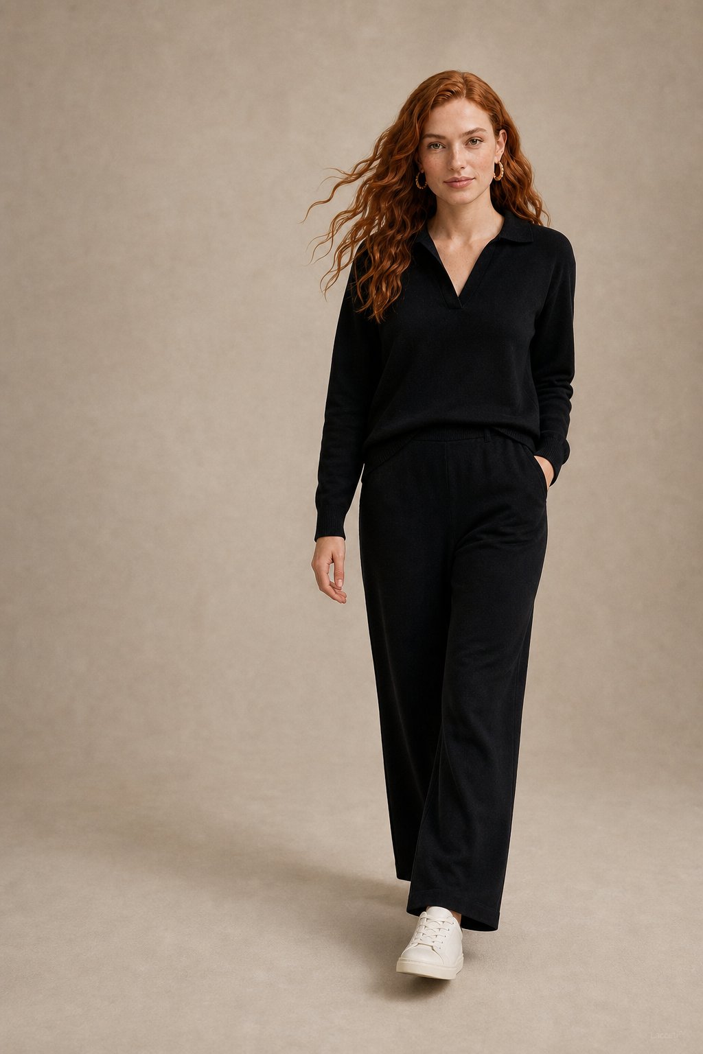Palermo Polo Knit Set — Black, studio product shot