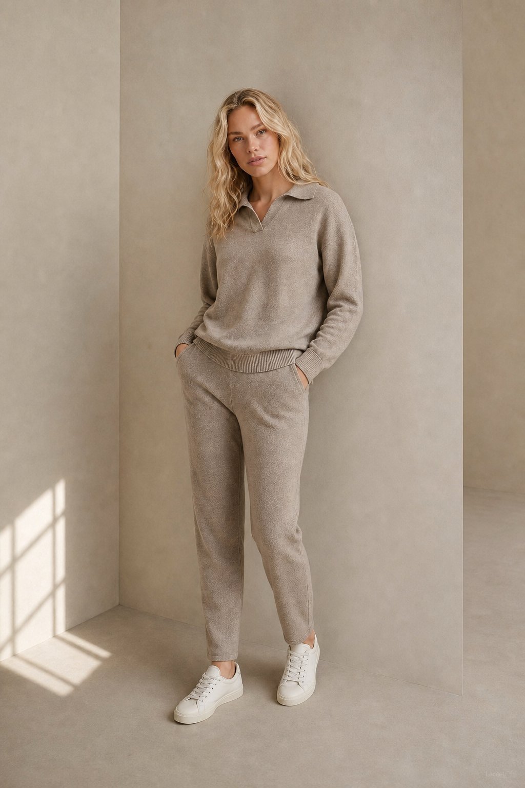 Palermo Polo Knit Set — Camel, studio product shot