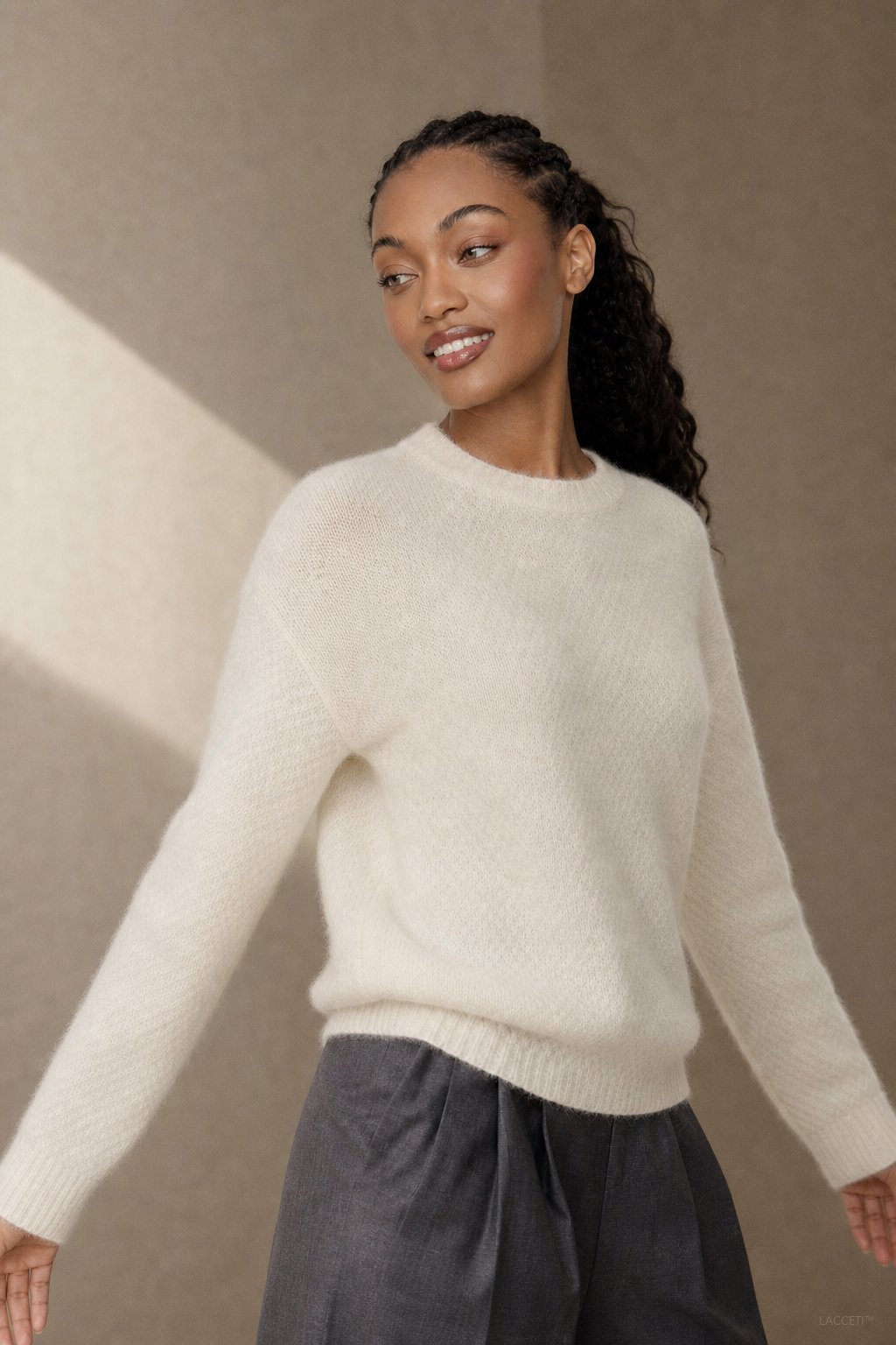 Siena Soft 100% Merino Wool Sweater — White, studio product shot