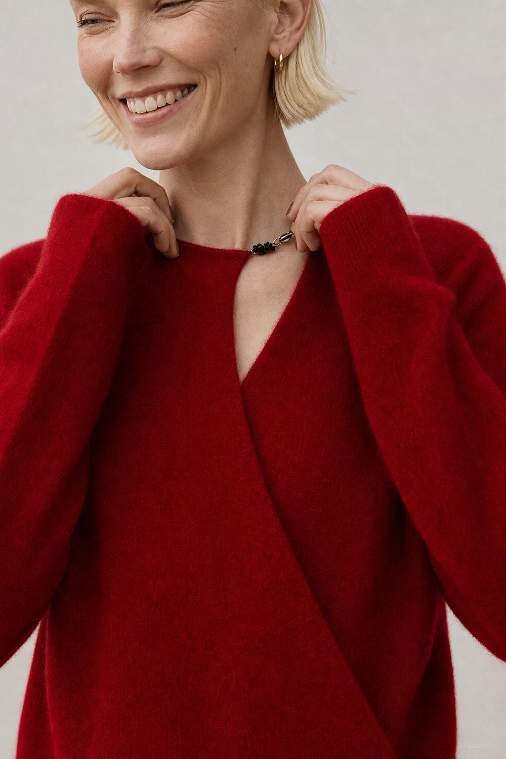 Solène Cashmere O-Neck Pullover — Red, banana_republic product shot